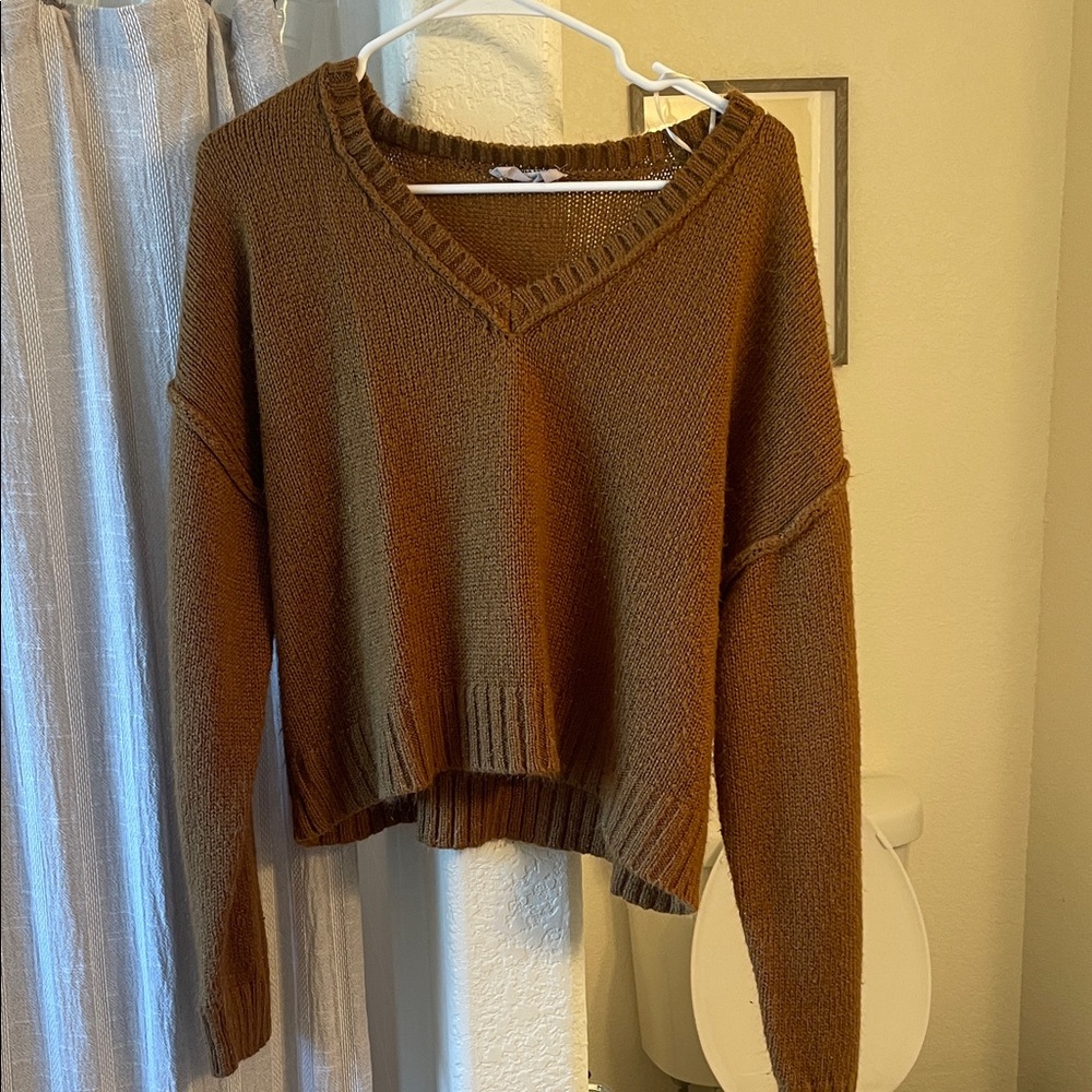 Double Zero Off-the-Shoulder Brown Sweater